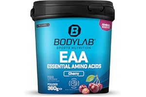 Bodylab24 EAA Essential Amino Acids Cerise 360g, 8 acides aminés essentiels hautement dosés, tous les BCAA & EAA contenus, vitamine B6, poudre EAA, régénération et développement musculaire