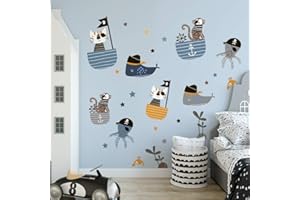 kina - UVB00529 Adesivi Murali Cameretta Bambino stampati su PVC Trasparente Decorazione Animali Pirati Muro Asilo Nido - Misura 130x30 cm