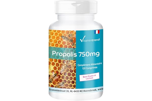 Vitamintrend Extrait de Propolis 750 mg, 120 comprimés, avec galangine, complément alimentaire sans stéarate de magnésium, fabriqué en Allemagne