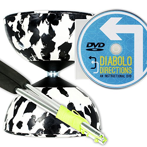 Mr Babache Harlequin Diabolo, Aste Diabolo in metallo & DVD didattico! (Bianco e nero)
