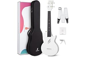 Concert Ukulele Enya Nova U 23” Cutaway Carbon Fiber Beginner Travel Ukulele Kit Waterproof Ukelele with Case,Strap,Capo,Strings (White)