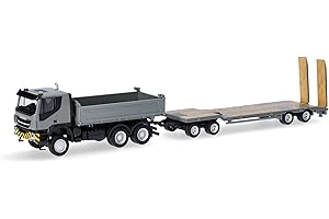 Herpa truck model Iveco Trakker 6x6 Kipper-LKW mit TU4-Anhänger, on a scale of 1:87, plastic miniature, made in Germany, model building, collectors edition