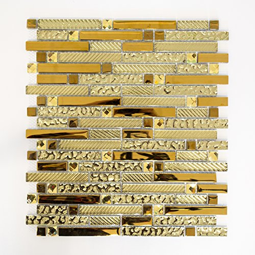 Preisvergleich Produktbild Mosaikfliesen Glasmosaik Fliesen Mosaik Küche Bad WC Wohnbereich Fliesenspiegel Alu - Glas Mix gold 8mm #463