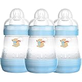 MAM Easy Start Self Sterilising Anti-Colic Baby Bottle 3 Pack (3 x160 ml) with Slow Flow MAM Teats, Newborn Essentials, Blue 