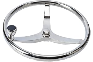 AMARINE MADE Amarine-made Stainless Steel Boat Steering Wheel 3 Spoke 13-1/2" Dia, with 1/2"-20 Nut and Turning Knob for Teleflex Cable Helm
