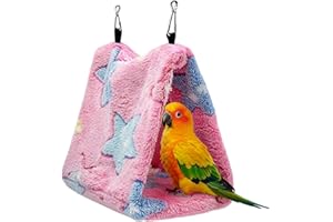 YOFDAL Nido Colgante,Nido Cálido para Mascotas,Refugio Triangular para Avesnido Agapornis,Nido Periquitos,Jaula Colgante para Pájaros,Cama para Pájaros,Material Felpa(Estrella de Mar Rosa)