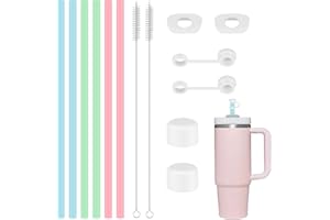 YFPOPONE 6 sztuk silikonowych słomek do słomek Stanley Cup, wielokrotnego użytku, 31 cm, akcesoria do kubków Stanley, pokrywki ze słomką, stopery do kubków Stanley, długie słomki z 2 szczotkami, do kubków