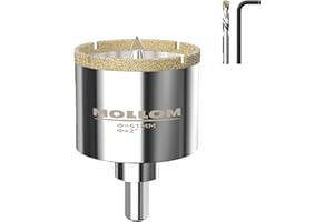 MOLLOM 2" (51mm) Diamond Hole Saw with 2Pcs Removable Pilot Drill Bit Smooth Cutting for Porcelain Tiles,Glass,Ceramic,Marble,Fiberglass,etc