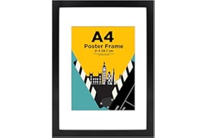 EGOFINE A4 Frame,100% Solid Wood Frame with A5 Mat, A4 Picture Frame,21x 29.7 Poster Frames with Acrylic Glass, 21cm x 29.7cm Certificate Frame for Table Top and Wall Mounting, Black