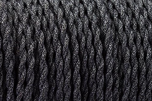 Twisted Silk Braided Vintage Fabric Coloured Lighting Cable Flex 2 core 0.75mm (Black &amp; White)