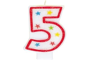 Unique Party - 37315 - Bougie à Paillettes d'Anniversaire Numéro 5 et Décoration pour Gâteau - Happy Birthday