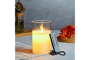 LONKENN Candele LED, Flickering Flameless Candele, Candele LED a Ricaricabile con Glass, Candele con Telecomando, Realizzato in Vera Paraffina,Funzione Timer 24 Ore per Decorazione,Festa,Vacanze-12.5cm Bianco