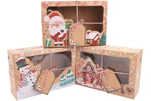 FEELAVA 12 Pack Christmas Cookie Boxes with Clear Window Paper Boxes for Christmas Gifts (22 x 15 x 7 cm)