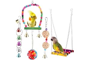 Pssopp 5 Stück Bird Swing Kauspielzeug Bunte Vogel Hängematte Papageien Käfig Biss Spielzeug Hängende Glocke Spielzeug für kleine Sittiche Nymphensittiche Conures Finken Wellensittich