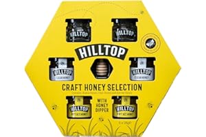 HILLTOP HONEY Hilltop Craft Honey Selection Box | 6 x 28g jars with a Wooden Honey Dipper | Acacia Clear Soft Set Pure and Natural Honey | Premium Quality and Tested for Authenticity | Dairy Nut and Gluten Free