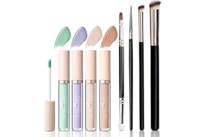 JasCherry 4 Pcs Make up Corrector Liquido Resistente al Agua Larga Duradero, Cobertura Facial Ojo Camouflage Corrector Líquido, Cubre Las Imperfecciones Ojeras Corrector Perfecto con Juego de Pinceles