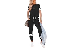Litthing Completi Donna Sportivi 2 Pezzi Tute da Ginnastica Tops Manica Corta/Pantaloni per Casual Jogging Fitness Yoga Casa Pigiama Set