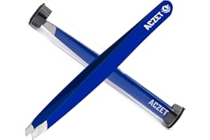 ACZET Eyebrow Tweezers, Professional Stainless Steel Precision Tweezers for Eyebrows Plucking, Ingrown Hair Remover (Blue)