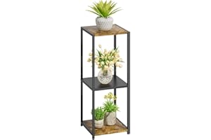 JC-Houser 3 Tier Tall Plant Stands Indoor, 31 Inch Metal Wood Corner Plant Stand for Indoor Plants, Square Flower Pot Holder Shelf Display Rack for Balcony Garden Patio Living Room(Rustic Brown)