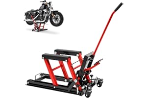 OBLLER Plataforma elevadora de Motocicleta, hidráulica, soporta hasta 680 kg, Superficies de Transporte de Goma, fácil manejo, Soporte de Montaje, Plataforma elevadora Plegable (Rojo)