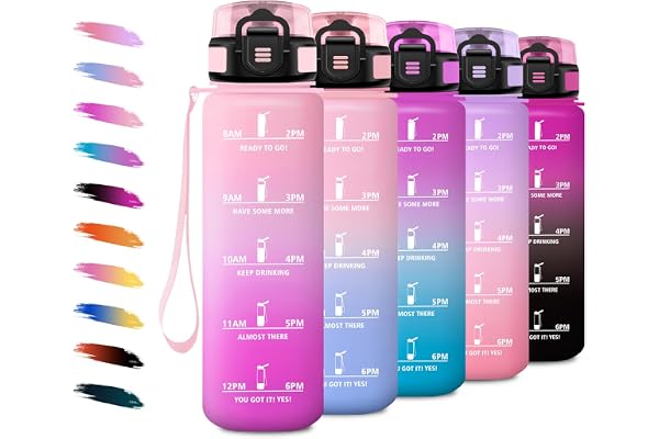 Bouteille d'eau Sport 1L, Gourde Marqueur de Temps, Gourde avec Filtre, Bouteille de Motivation, Étanche & Réutilisable, pour Randonnée, Cyclisme, Bureau, Extérieur, Camping, Randonnée, Yoga