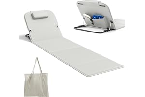 WildFun 165 X 55 cm Chaise de Plage Pliante Portable avec Sac de Transport, chaises de Plage à Haut Dossier en Maille pour Adultes, Chaise pour l'extérieur, Le Camping, Le Barbecue (1pcs, Gris)