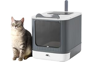 LCZLBRRD Foldable Cat Litter Box, Fully Enclosed Litter Box with Lid, Covered Kitty Kitten Litter Boxes Enclosure with Scoop, Odor Control, Easy to Clean, 3 Modes for Cat Up to 12 lbs(White&Grey)