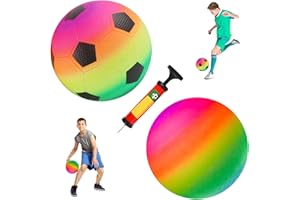 GUUFOO Kinder Spielball PVC Bälle für Kinder 2 Stück Bouncy Kickball 8,5 Zoll Regenbogen Ball Kleinkind Gummiball Kinder mit Pumpe für Backyard Park und Beach Outdoor Fun