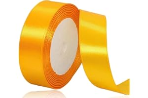 ASALZBOAY Ruban Satin Jaune 25mm,22m Ruban Satin,Ruban Cadeau Emballage,Ruban Noel Ruban Tissu pour Ballon,Couture,Nœuds,Artisanat,Bouquet,Décoration de Mariage,Voitures, anniversaire et emballage cadeau