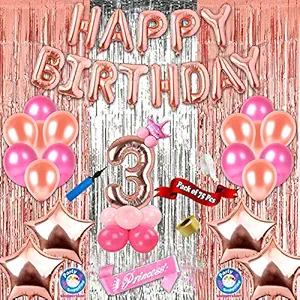 Shopperskart Presents Third/3rd Happy Birthday Princess Combo/Kit/Pack for Kids Party Decoration