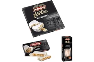 ZEUS PARTY Kit Torroni Spagnoli Tradizionali -DELAVIUDA- 1 Torta Imperiale di Torrone alle Mandorle 200 Gr + 1 Torrone da 150 Gr + 1 Confezione di Torroncini Sticks da 115 gr