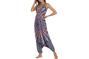 Nuofengkudu Mujer Mono Jumpsuit Boho Harem Largos Pantalón
