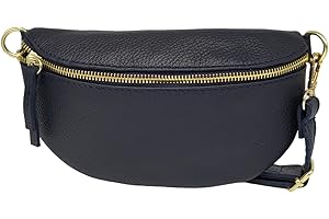 THEWAN. TheWan Demi Lune Petit Sac Banane Sac Poitrine Italien Cuir Italien Femme, Sac Demi Lune Porté Ceinture et de Travers Cuir Vachette,Dimensions: H12 x L 22 x P 5 cm (Marine)