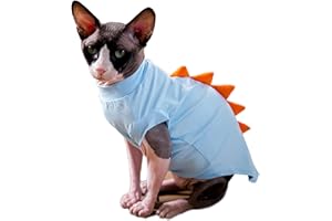 DENTRUN Sphynx - Vestiti per gatti, costume da gatto senza peli con design a dinosauro, camicie in cotone traspirante, solo per gatti, colletto rotondo, magliette quotidiane con maniche, abbigliamento