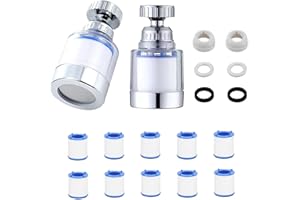 PEIDOG 2 Stück Wasserfilter für Wasserhahn, 360° Wasserhahn Filter, Wasserfilter Wasserhahn mit 10 Stück Austauschbar Baumwollfilterelement, Wasserhahn Entkalker Aufsatz für Küche, Spüle, Home Badezimmer