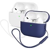 Compatible with Airpods Pro 2 Case Ultra Thin Silicone Shockproof Soft Protective Case for Airpods Pro Full Protection Dark Blue + White