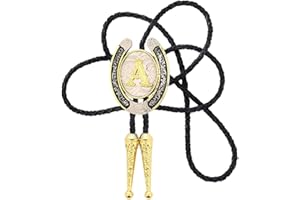 STARBRILLIANT Corbata De Bolo Dorada Con Inicial Vintage De La A a La Z, Con Cuerda De Vacuno, Ovalada