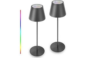 ‎UUFFOO 2x LED Akku Tischlampe Dimmbare Outdoor Metall Akkubetrieben Tischlampe IP54 Wasserdicht RGB kabellose Touch Tischlampe für Schlafzimmer,Arbeit,Bar,Restaurant dekoration. (Schwarz)