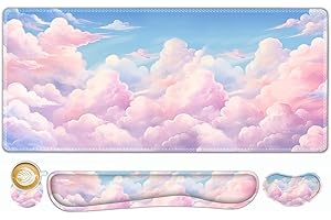 ToLuLu Large Mouse Pad Set, Wrist Rest, Desk Pad for Keyboard and Mouse, 4 Pack, 90 x 40 cm, XXL Mouse Pad, Non-Slip Base, Stitched Edges, Mouse Pad for Home Office, Dreamy