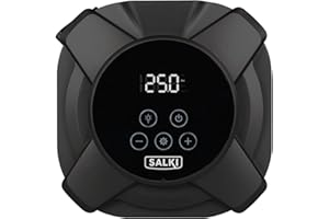 SALKI DIGI INFLATOR | Compresor de Aire Digital Portátil para Neumáticos de Coche, Motocicletas, Patinetes, Bicicletas y Otros Inflables - Incluye Múltiples Boquillas - Diseño Compacto y Duradero