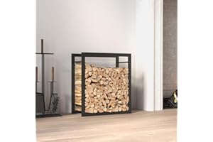 FENLAX Estantería para leña, color negro mate, 50 x 28 x 56 cm, de acero, para guardar leña, soporte para leña de metal