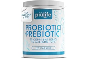 +LIFE Fermenti Lattici Probiotici e Prebiotici PiùLife – 40 Miliardi UFC dose, 20 Ceppi – Probiotici per intestino con Inulina e FOS – Benessere Intestinale Gonfiore Addominale Intestino Pigro, 120 Capsule