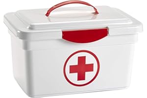 ACAN Tradineur - Caja de plástico de almacenamiento con asa y cierre frontal 8 litros, diseño botiquín de primeros auxilios, recipiente ordenación, almacenaje objetos