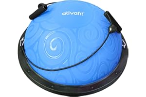 ATIVAFIT Entrenador de equilibrio de media pelota con correas para yoga, balón de equilibrio antideslizante para entrenamiento en casa, fitness, ejercicio, entrenamiento de fuerza, gimnasio
