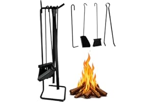 Crisalide® Set Attrezzi Camino in Ferro Battuto, 4 Pezzi - Elegante e Robusto, Strumenti per Caminetti, Pulizia Caminetti (50 CM Curvo)