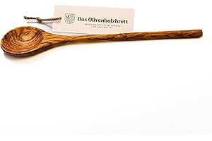 DAS OLIVENHOLZBRETT AS OLIVENHOLZBRETT® - Cuchara de cocina larga de madera de olivo con cabeza redonda y mango redondo, cuchara de madera, 35 cm