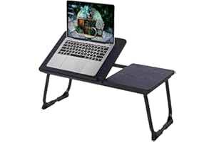 FurnitureR Bett-Tablett, Laptop-Tisch, klappbar mit höhenverstellbarem Frühstückstablett, Lapdesk für Sofa, Arbeit, Studium, Lesen, Schreiben, MDF & Stahl, 65 x 30 x 29-47 cm, Schwarz