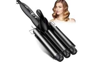 ‎CREBEAU 3 Fässer welleneisen, 25mm Lockenstab 3 stäben mit einstellbarer Temperatur, Welleisen Schnelle Heizung Große Welle für Lange/kurze Haare, Haar Styling Werkzeug, Schwarz