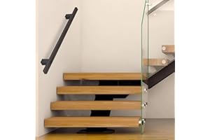 LONMRRTON Pasamanos de escalera modernos para paredes, 60cm 80cm 1m 150cm 2m 3m pasamanos de tubo cuadrado de metal negro, barra de apoyo antideslizante para escaleras interiores y exteriores, pasillo de loft(1