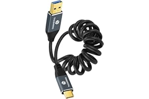 Thzzhnno USB C na A 3.0 Kabel Spiralny, 10Gbps USB Typu C na Typu A Spiralny MacBook Pro/Air/iPhone 16 Pro Max/Plus(Rozszerzenie od 95mm do 1m)